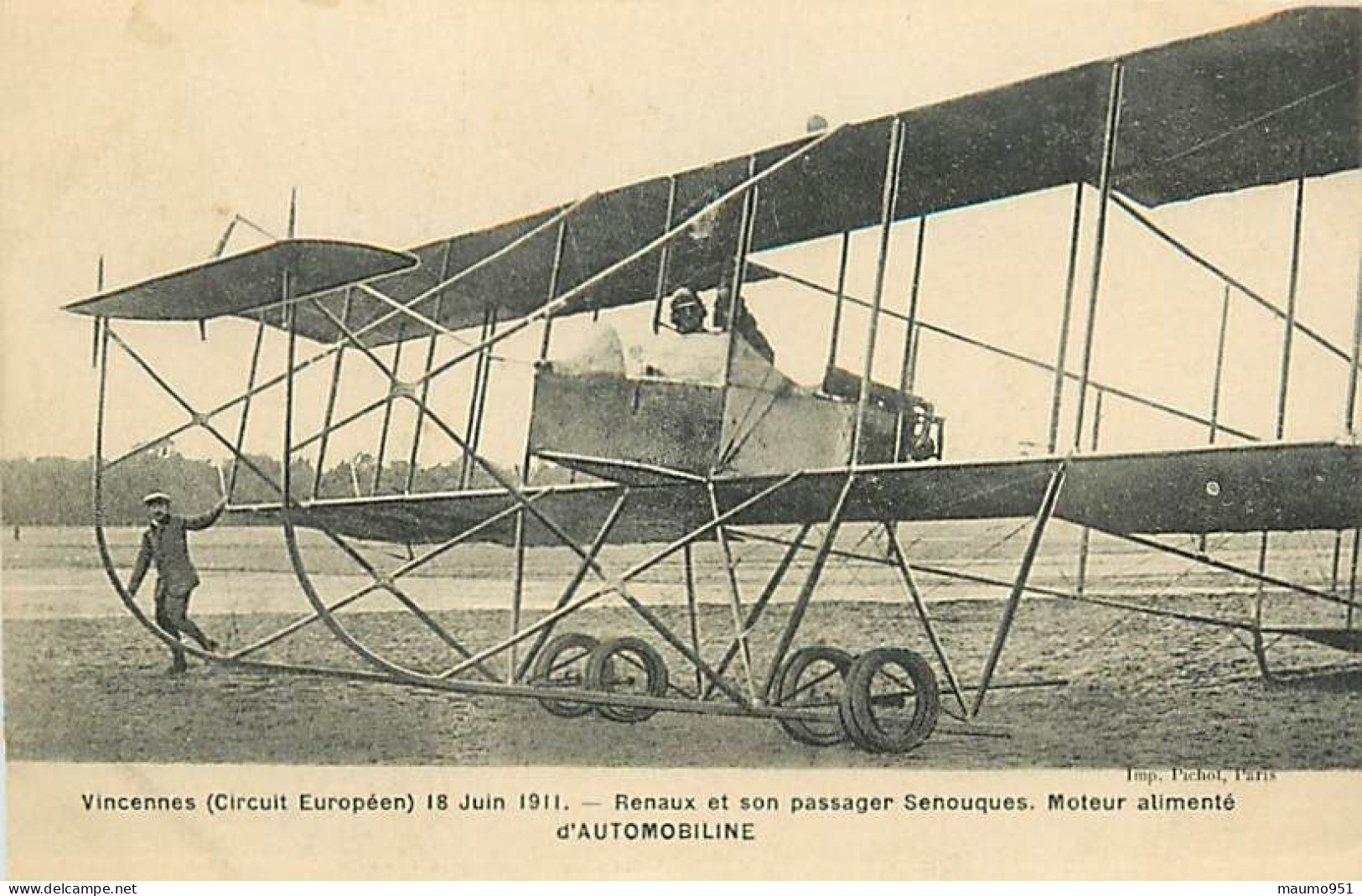 Estimation 8€ Départ 3€ - AVIATION AVIATEUR - RENAUX ET SON PASSAGER SENOUQUES. MOTEUR ALIMENTE D'AUTOMOBILINE - Aviateurs