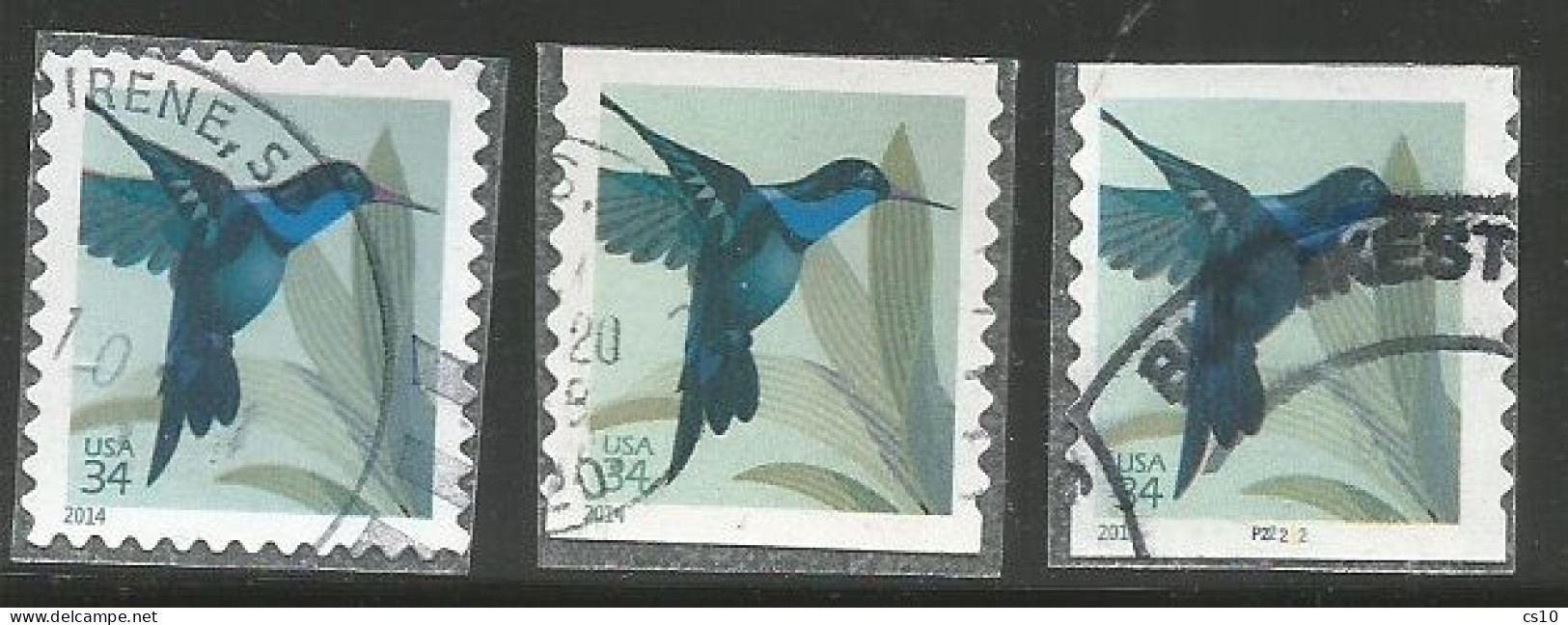 USA 2014 Colibrì Hummingbird C.34 From Sheet + Coil  - SC # 4857/58 + Coil Number Stamp  - Cpl 2+1v Set In VFU Condition - Kolibries