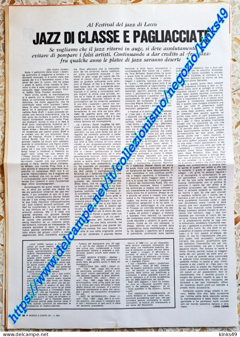 B243> < FESTIVAL JAZZ Di LECCO > Articolo Di LIVIO CERRI / Pagina Da MUSICA E DISCHI = NOV. 1967 - Objets Dérivés