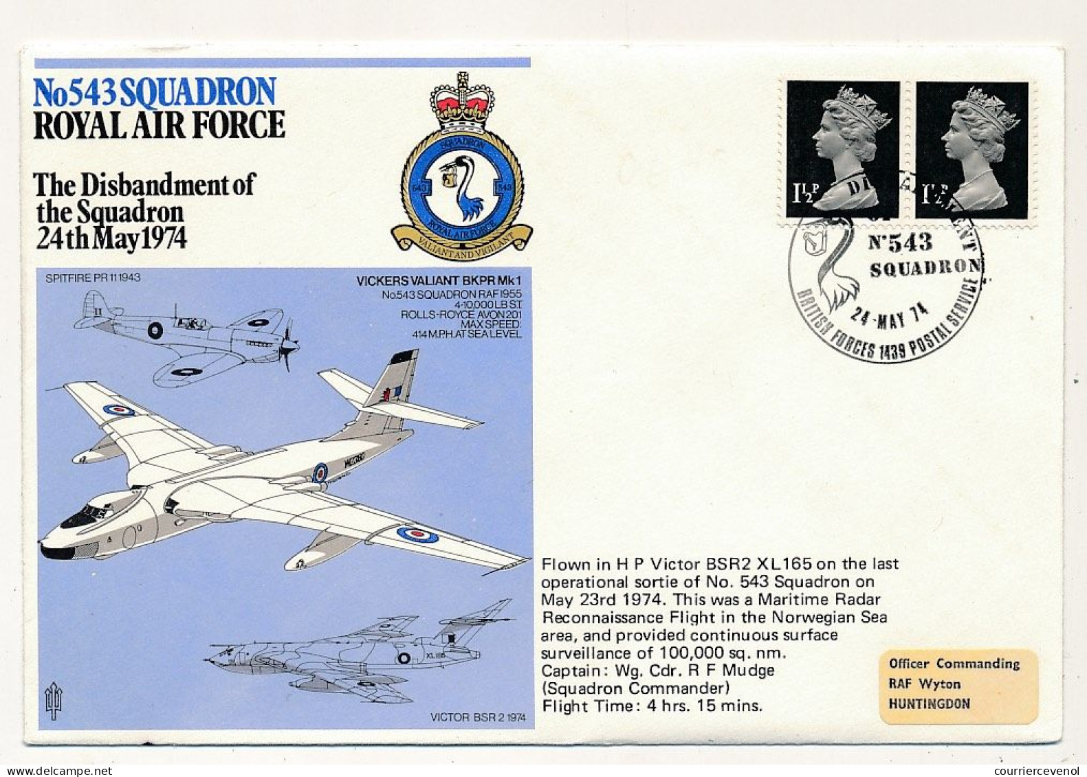 GRANDE BRETAGNE - Env. 543e Squadron Royal Air Force - Démantelement - 24 Mai 1974 British Forces... - Brieven En Documenten