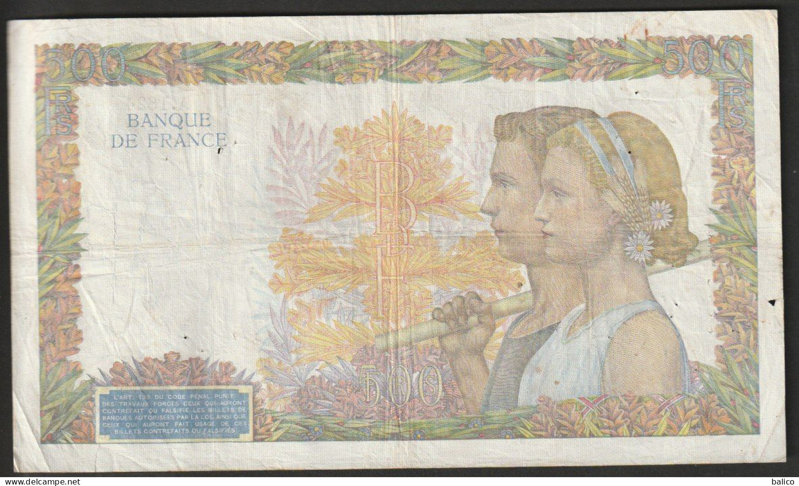 Billet 500 Francs, La Paix   19-12-1940 France  - N°  A.1624  314 - 500 F 1940-1944 ''La Paix''