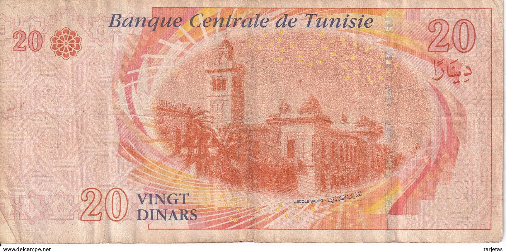 BILLETE DE TUNEZ DE 20 DINARS  DEL AÑO 2011 (BANKNOTE) - Tunisie