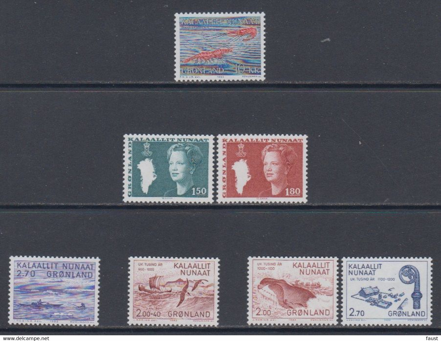 1982 ** GREENLAND (Sans Charn,MNH, Postfris)    Yv. 121/7    Mi. 133/9 (7v.) - Années Complètes