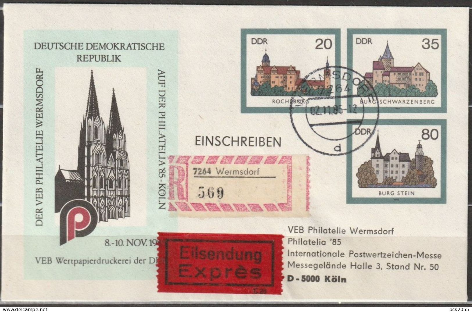 DDR Ganzsache 1985 Nr. PU02/003ab Burgen Der DDR PHILATELIA 85 Köln Einschreiben/Express( D 2228 )günstige Versandkosten - Enveloppes Privées - Neuves