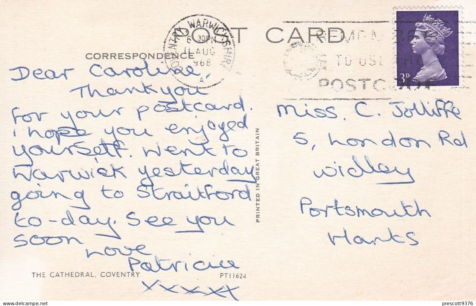 Coventry Cathedral -   Used Postcard - Stamped 1968 - UK12 - Coventry