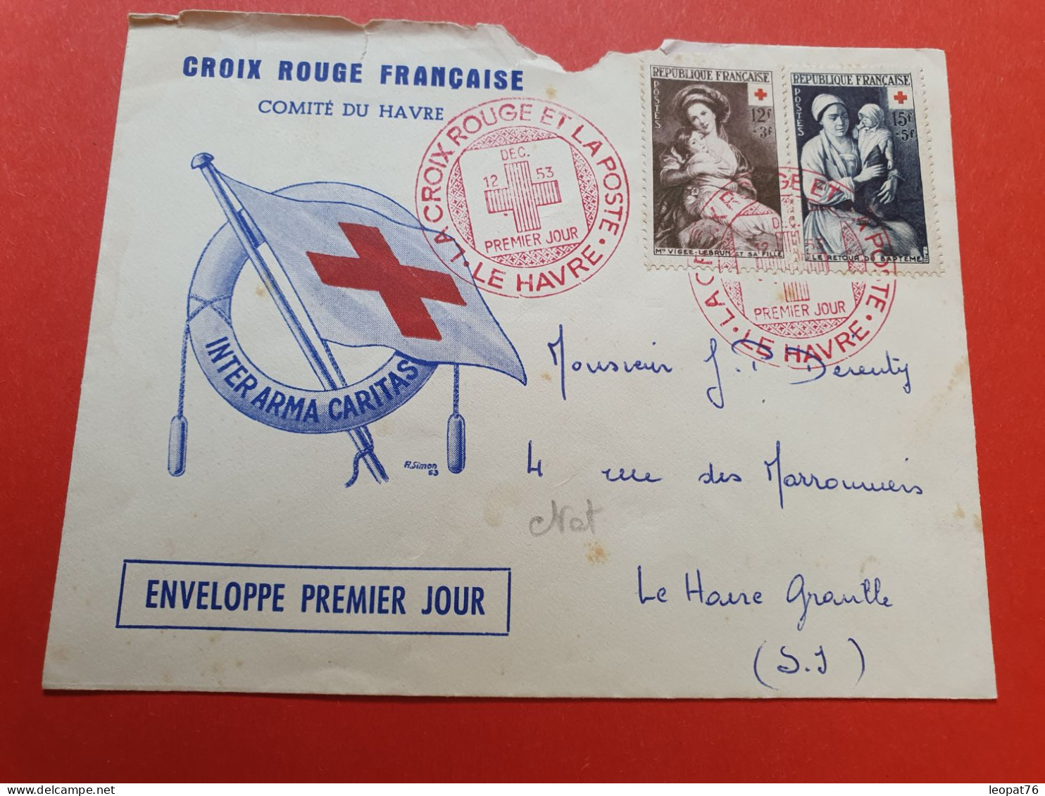 Enveloppe FDC En 1953 - Croix Rouge - Petit Manque En Haut, Dans L'état  - Réf 305 - 1950-1959