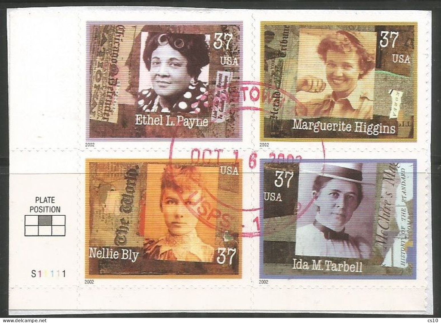 USA 2002 Women In Journalism SC.#3665/8 Cpl 4v Set VFU Plate Block On-piece - Full Years
