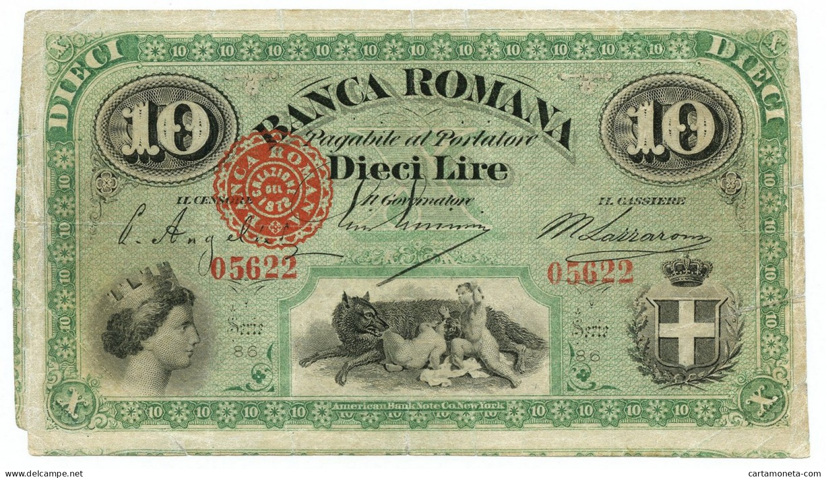 10 LIRE BANCA ROMANA REGNO D'ITALIA 1872 QBB - Autres & Non Classés