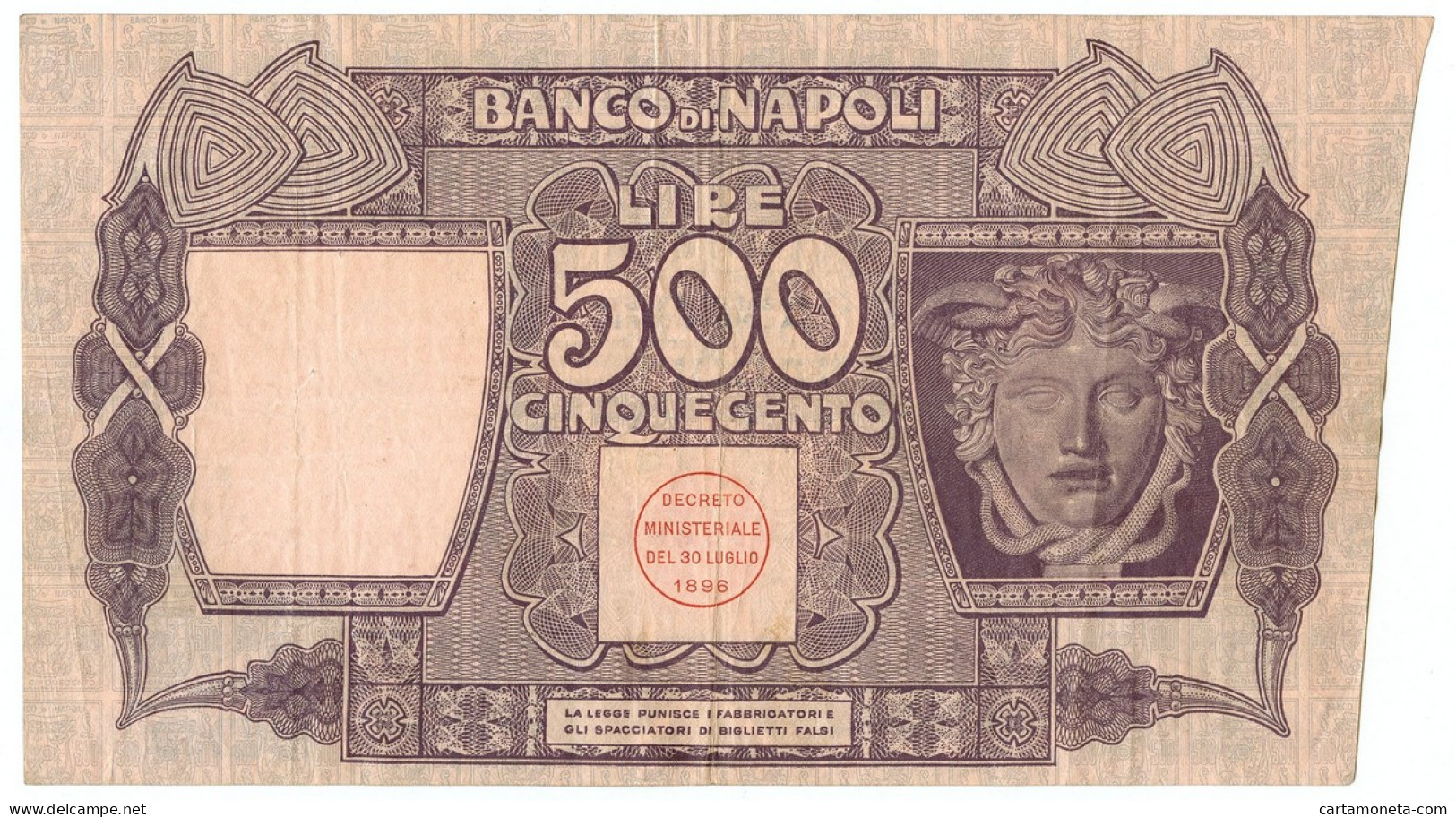 500 LIRE BANCO DI NAPOLI BIGLIETTO AL PORTATORE 14/08/1917 BB+ - Autres & Non Classés