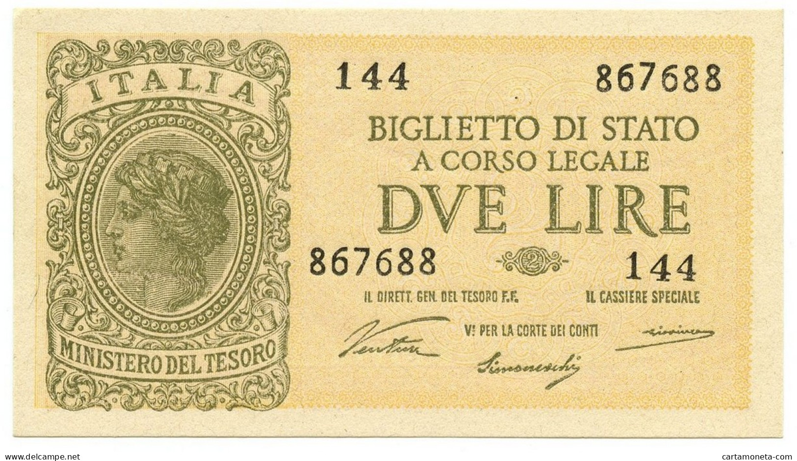 2 LIRE BIGLIETTO DI STATO LUOGOTENENZA UMBERTO VENTURA 23/11/1944 FDS - Andere