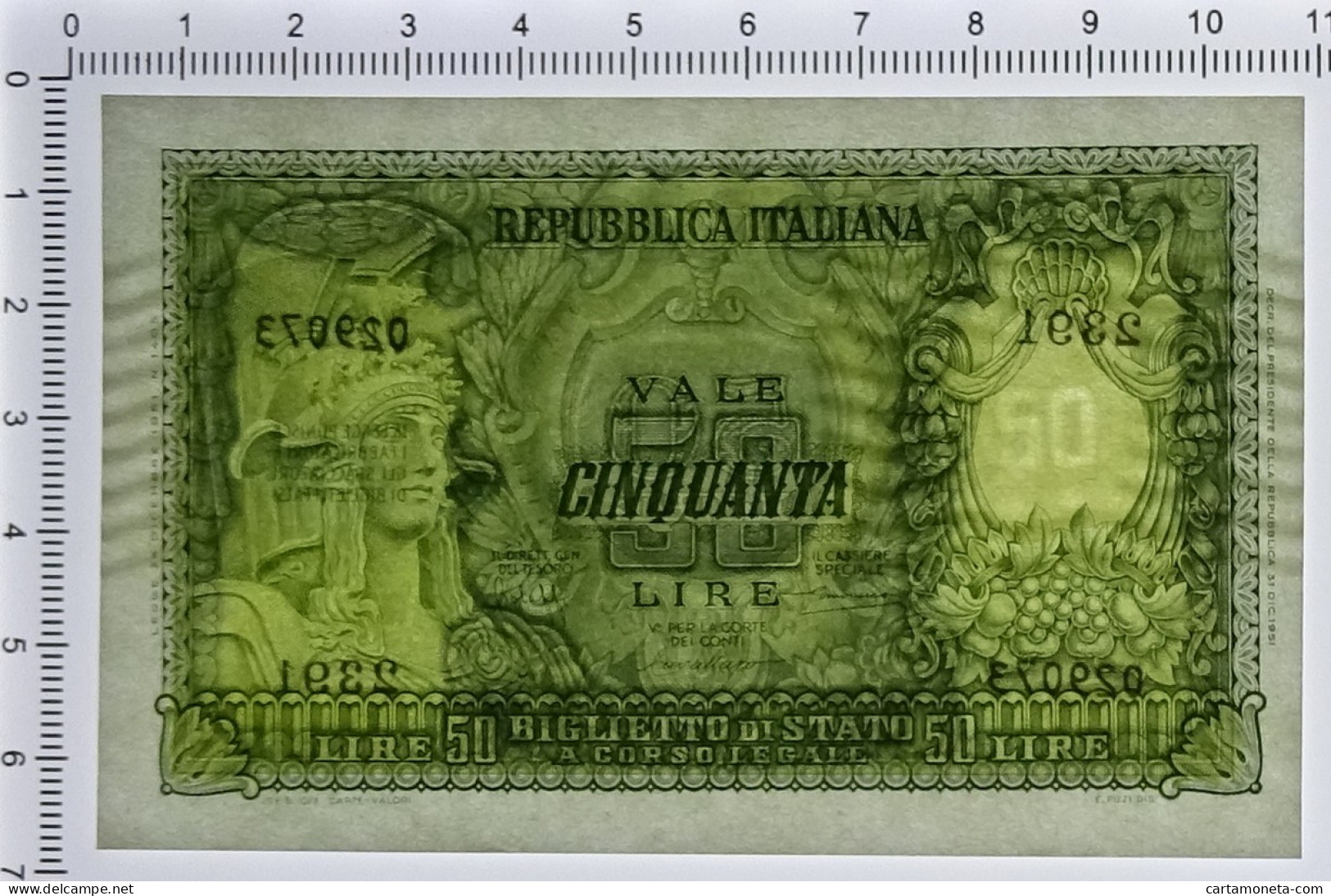 50 LIRE BIGLIETTO DI STATO ITALIA ELMATA BOLAFFI 31/12/1951 FDS-/FDS - Sonstige & Ohne Zuordnung