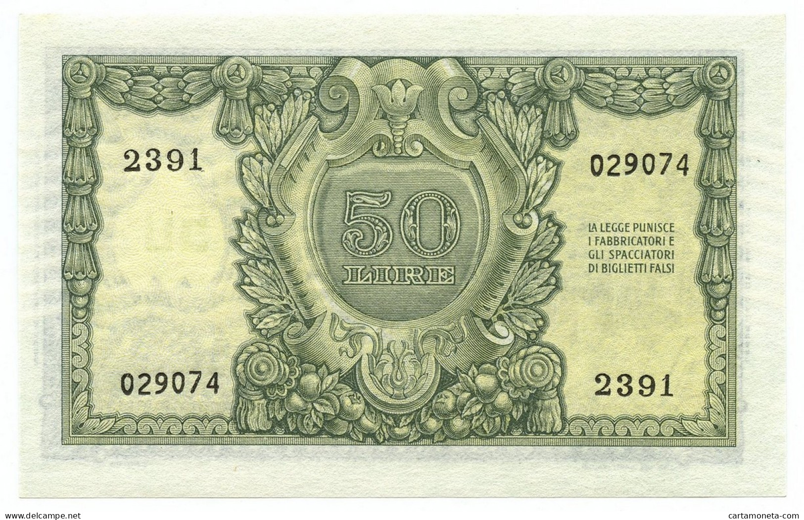 50 LIRE BIGLIETTO DI STATO ITALIA ELMATA BOLAFFI 31/12/1951 FDS - Sonstige & Ohne Zuordnung