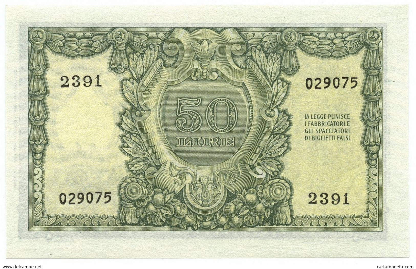 50 LIRE BIGLIETTO DI STATO ITALIA ELMATA BOLAFFI 31/12/1951 FDS - Autres & Non Classés