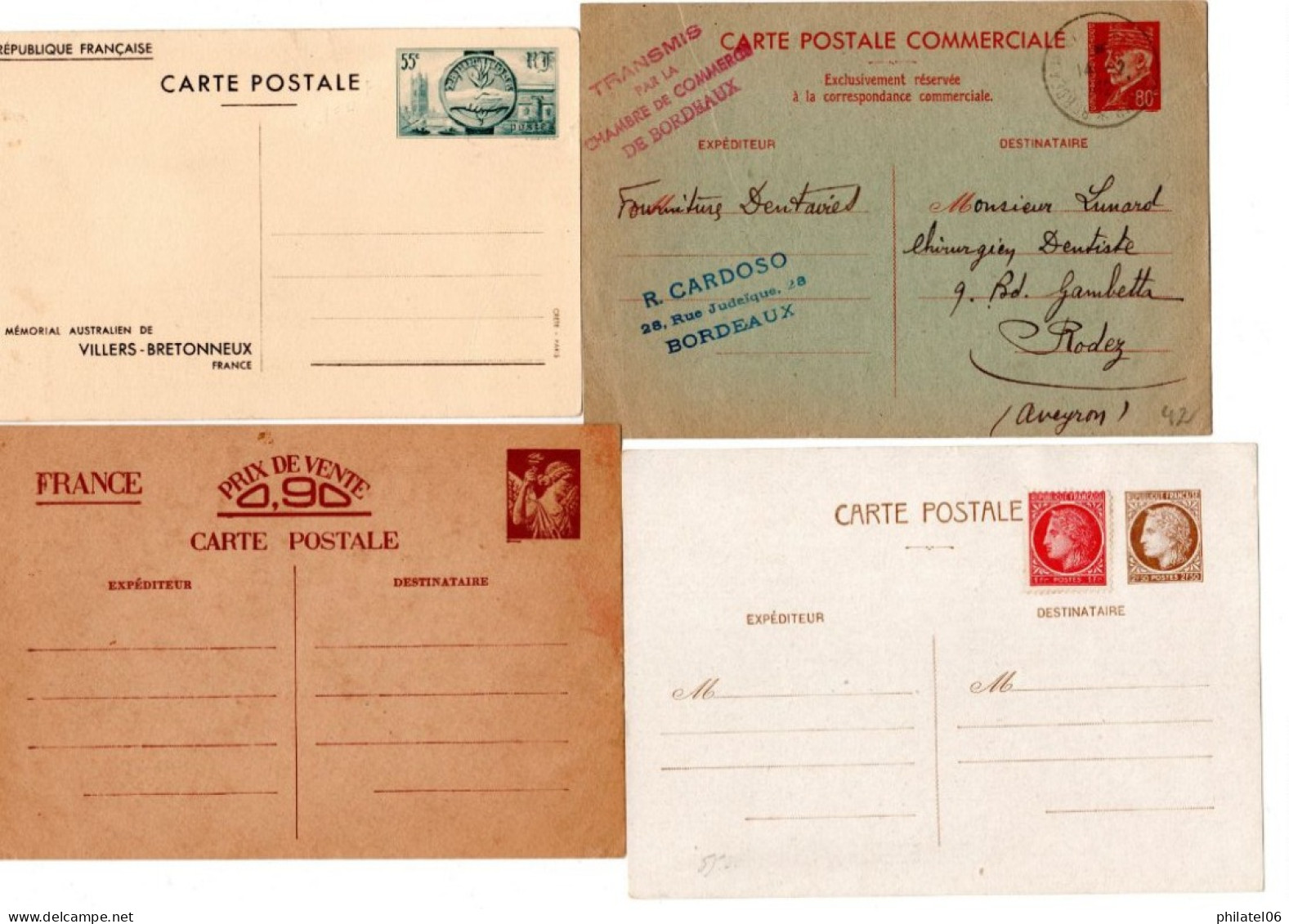 FRANCE  6 Entiers Postaux. L'entier Pétain  "correspondance Commerciale" Cote à Lui Seul 45 Euros. - Konvolute: Ganzsachen & PAP