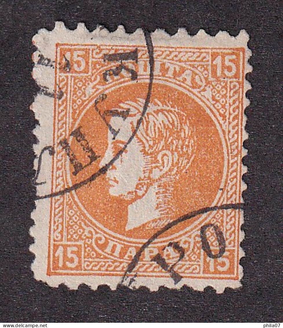 SERBIA, Principality Of Serbia - Mi.No. 13 C, Regular Stamp With Image Of Prince Milan, 15 Para, Line Perforat / 3 Scans - Servië