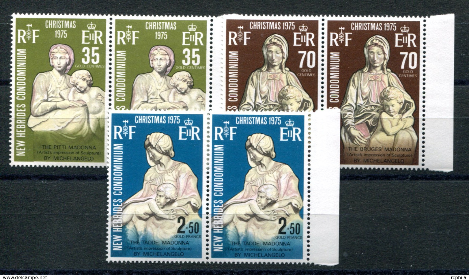 RC 25087 Nelle HEBRIDES COTE 14€ N° 421 / 423 NOEL SCULPTURES DE MICHEL-ANGE LEGENDE ANGLAISE EN PAIRE NEUF ** MNH TB - Neufs