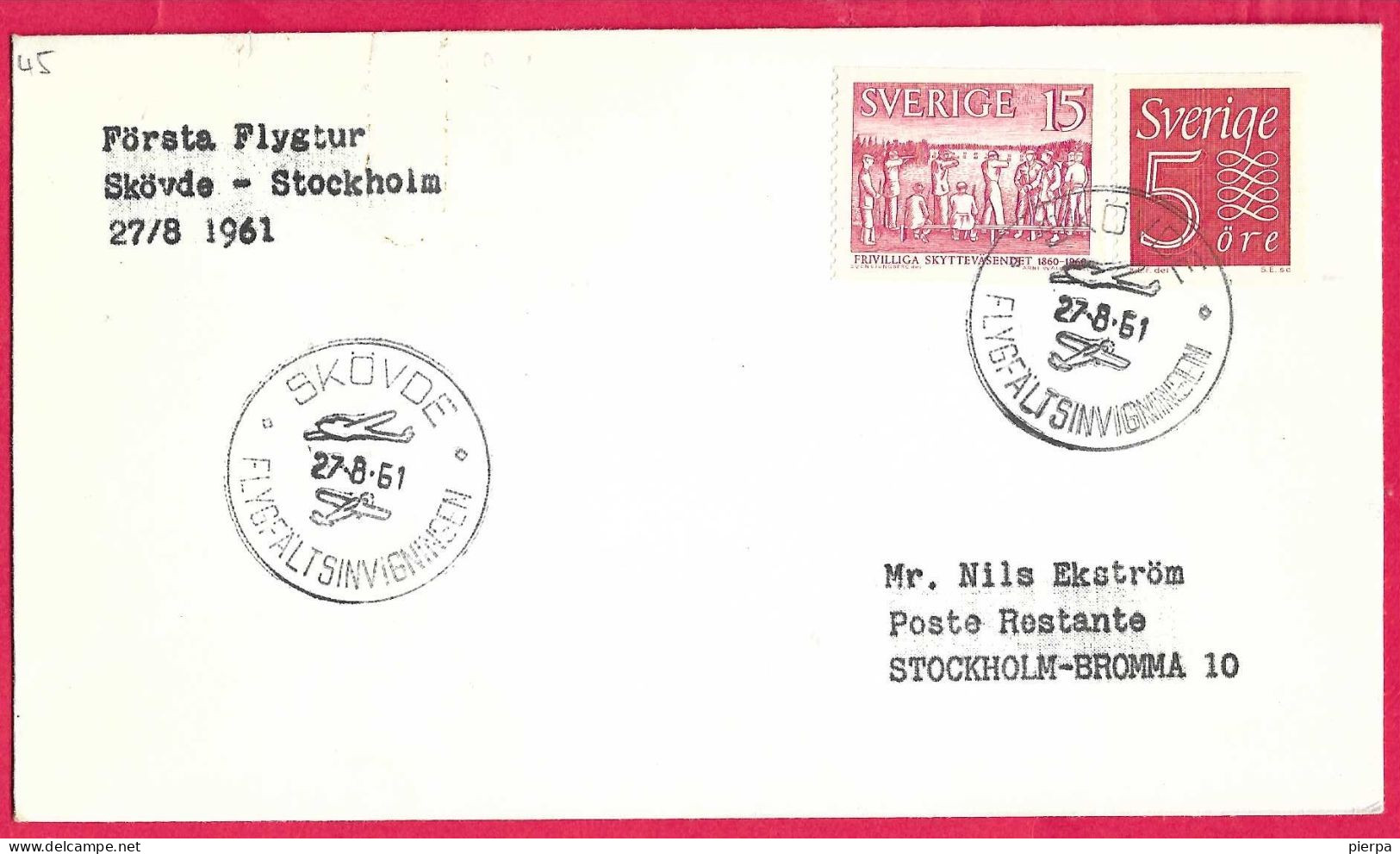 SVERIGE - FIRST FLIGHT FROM SKOVDE TO STOCKHOLM * 27.8.61* ON COVER - Lettres & Documents