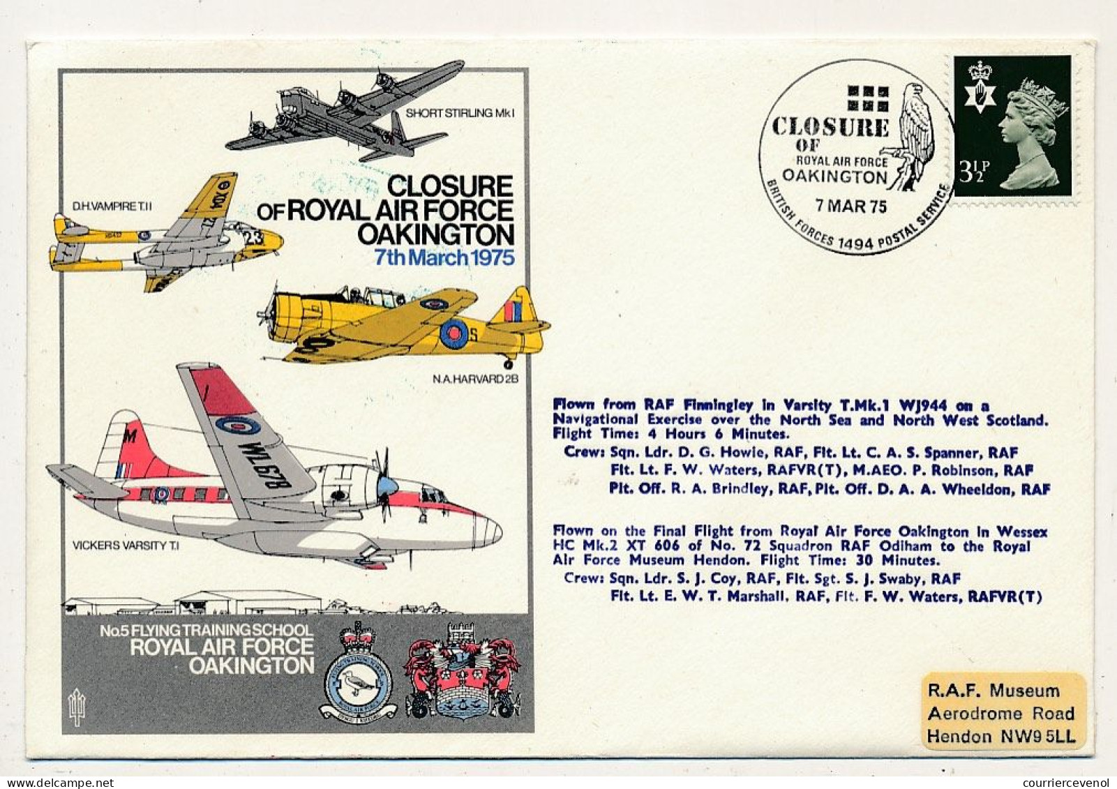 GRANDE BRETAGNE - Env. Closure Of Royal Air Force OAKINGTON - British Forces Postal Service - 7 Mars 1975 - Covers & Documents