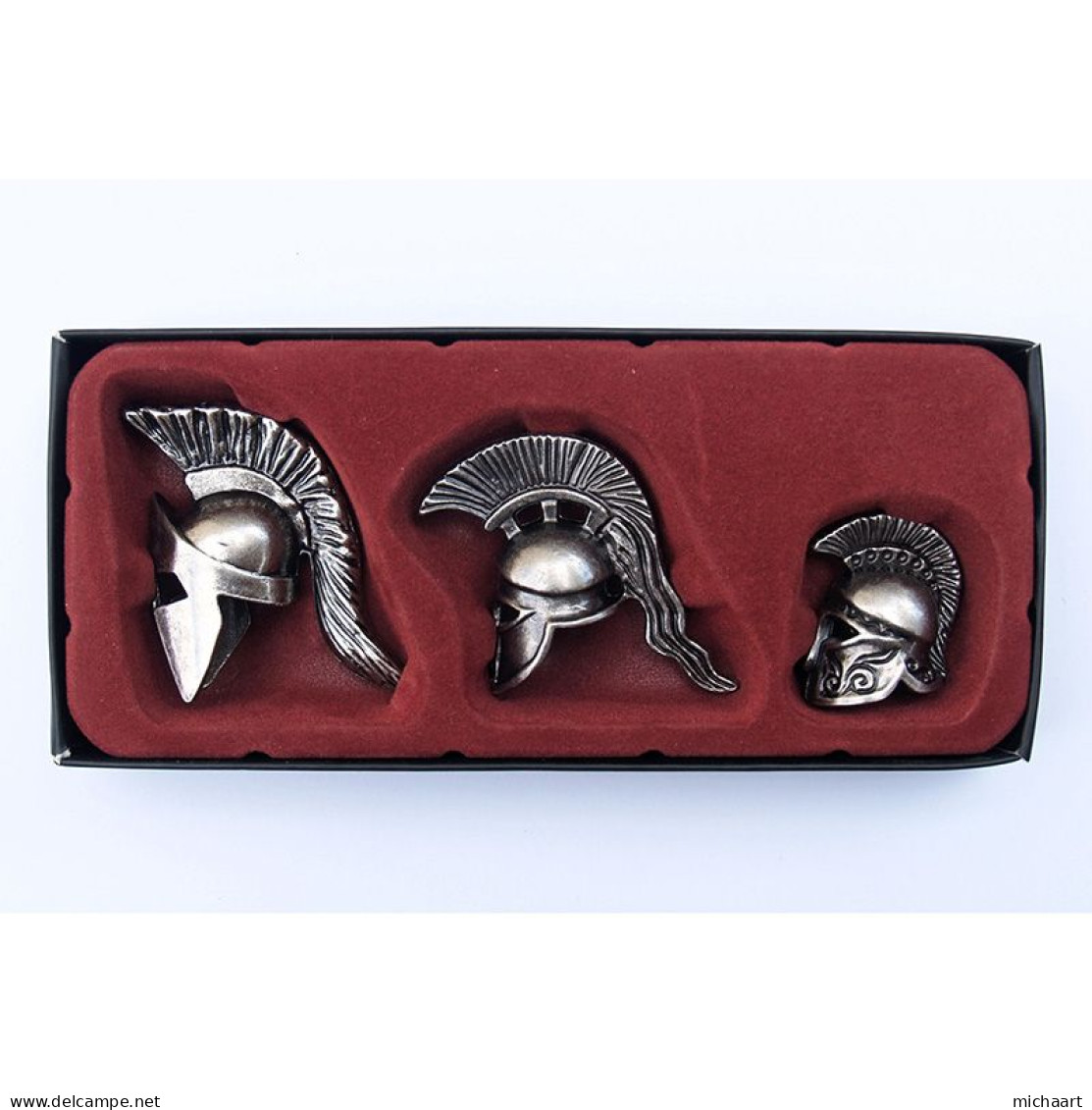 Spartan Helmets Miniature 3 Metallic Greek Set New In Box 00545 - Personnages