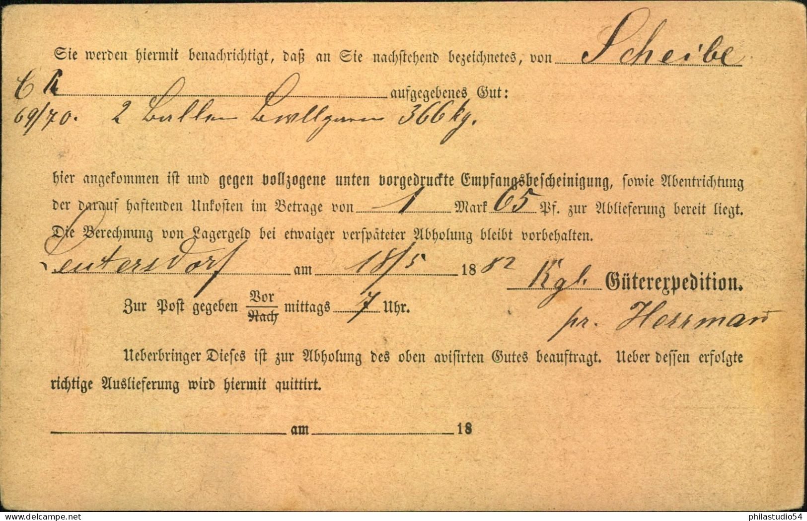 1882, Bahnpost Ra3 "ZITTAU-STADT - LÖBAU" Auf Vordruckkarte "Königl. Sächs. Staats Eisenbahnen" - Briefe U. Dokumente