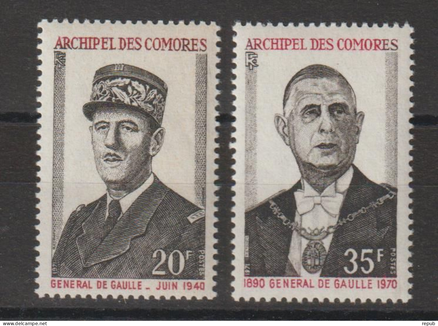 Comores 1971 C De Gaulle 77-78, 2 Val ** MNH - Unused Stamps