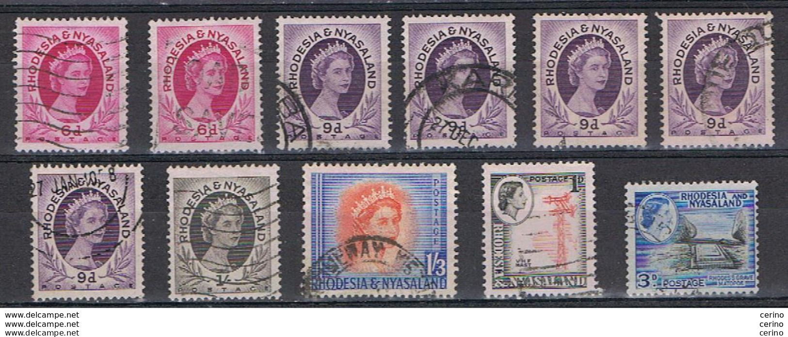 RODESIA  &  NYASALAND:  1954  ELIZABETH  II°  -  LOT  11  USED  REP.  STAMPS  -  YV/TELL. 7//23 - Rhodesia & Nyasaland (1954-1963)