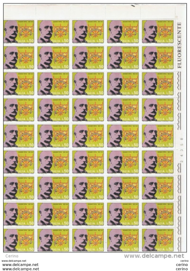 REPUBBLICA:  1972  G. VERGA  -  S. CPL. 2  VAL. N. -  FOGLI  DI  50  -  SASS. 1166/67 - Full Sheets