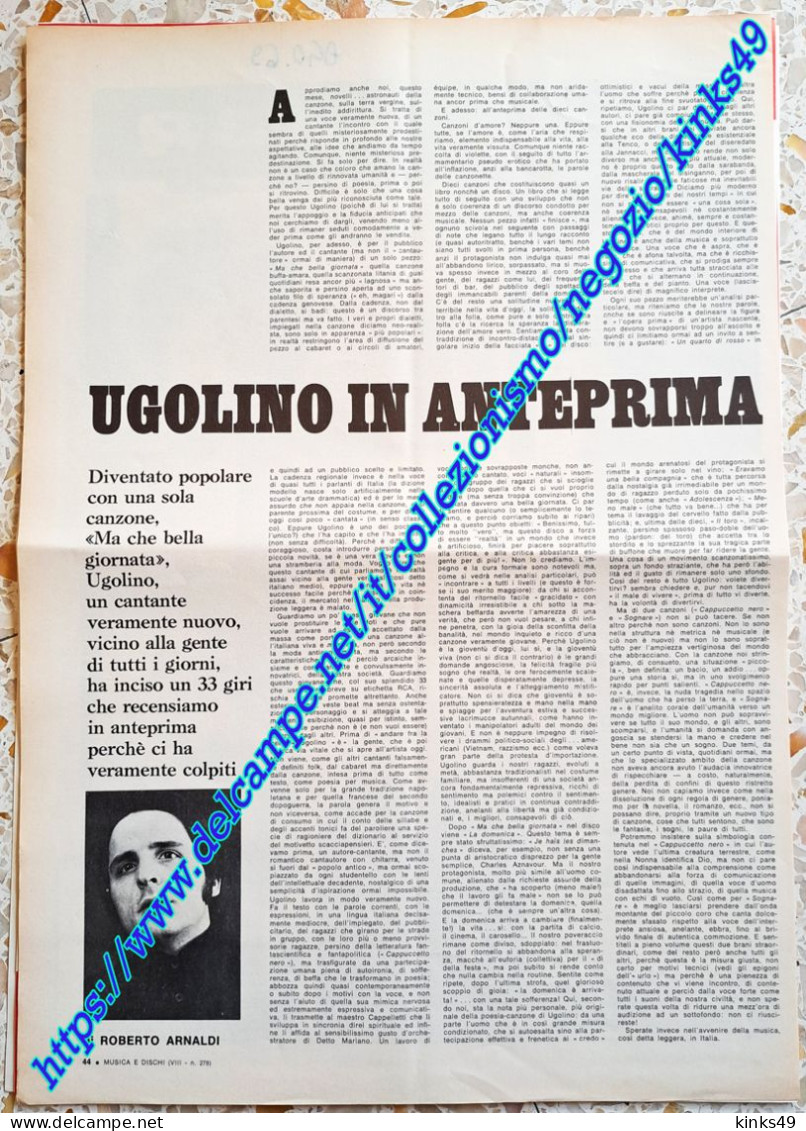 B243> < UGOLINO Guido Lamberti > Articolo Di Roberto Arnaldi / Pagina Da MUSICA E DISCHI = AGOSTO 1969 - Objets Dérivés
