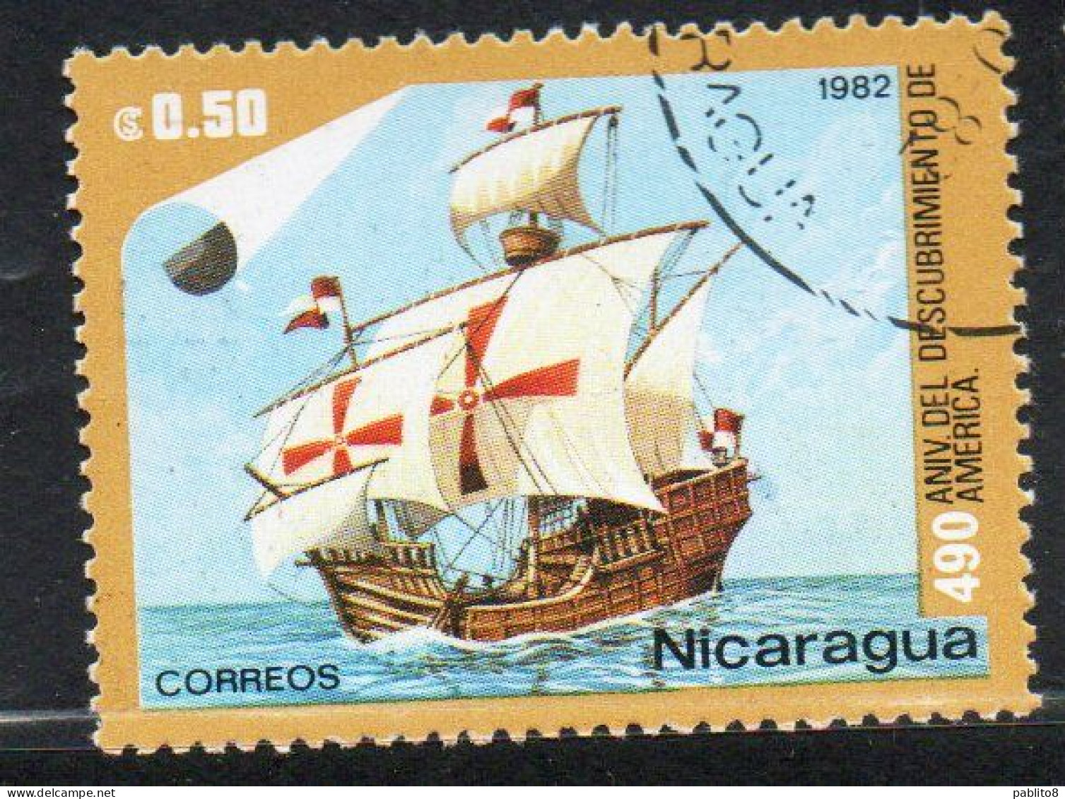 NICARAGUA 1982  DISCOVERY OF AMERICA COLUMBUS SANTA MARIA 0.50c USED USATO OBLITERE' - Nicaragua