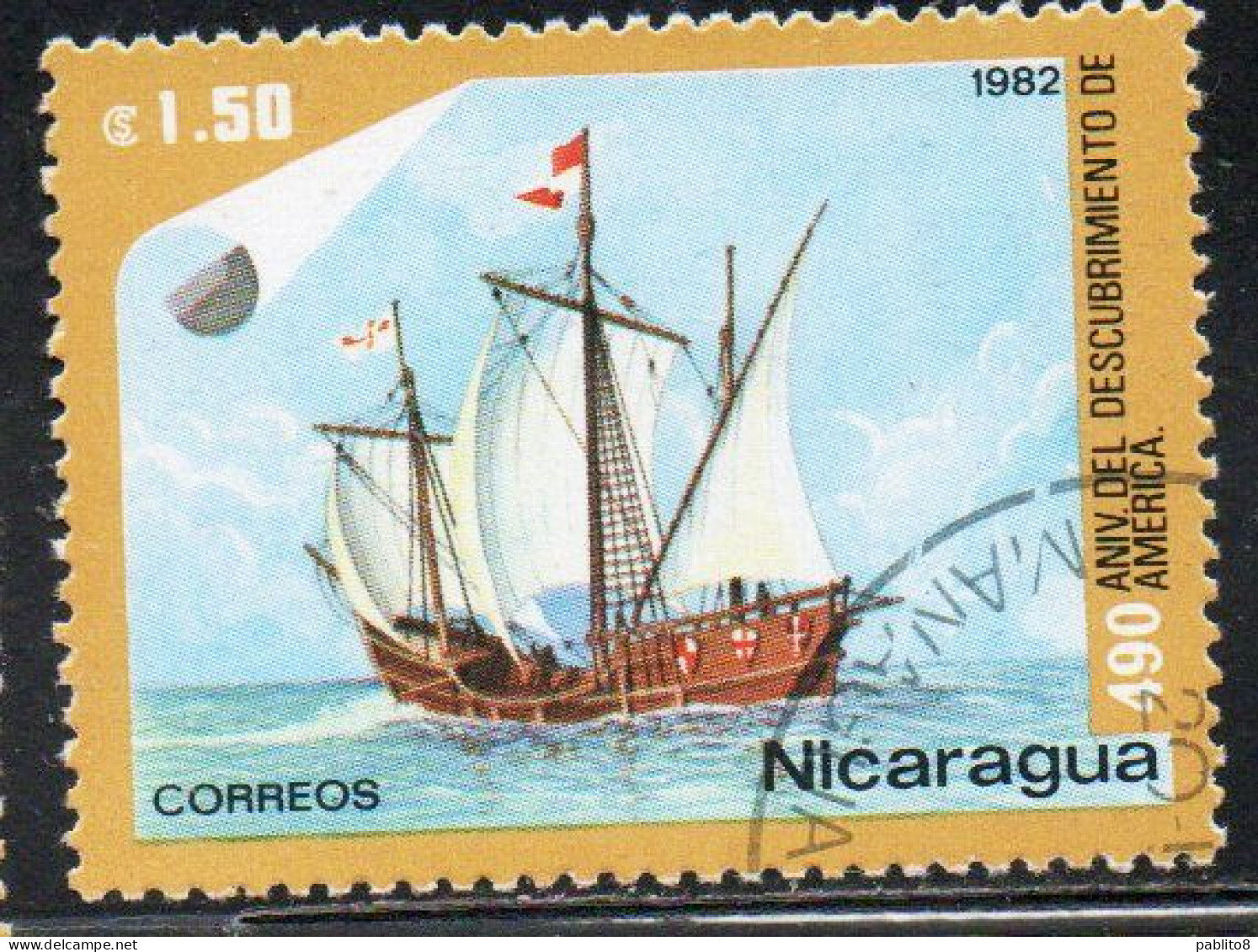 NICARAGUA 1982  DISCOVERY OF AMERICA COLUMBUS PINTA 1.50cor USED USATO OBLITERE' - Nicaragua