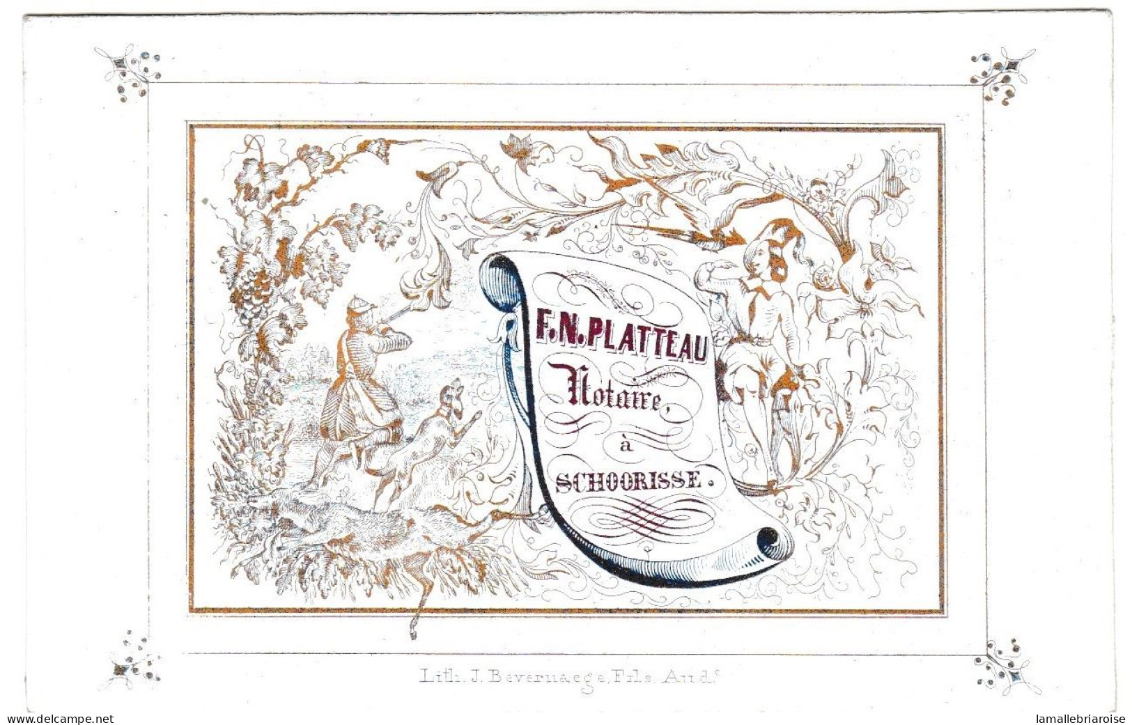 "Carte Porcelaine" Porseleinkaart, 105x68mm, F. N. Platteau, Notaire à Schorisse - Porzellan