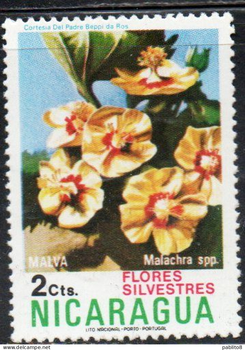 NICARAGUA 1974 SILVESTER FLORES FLOWER WILD FLOWERS MALVA HOLLYHOCKS 2c USED USATO OBLITERE' - Nicaragua