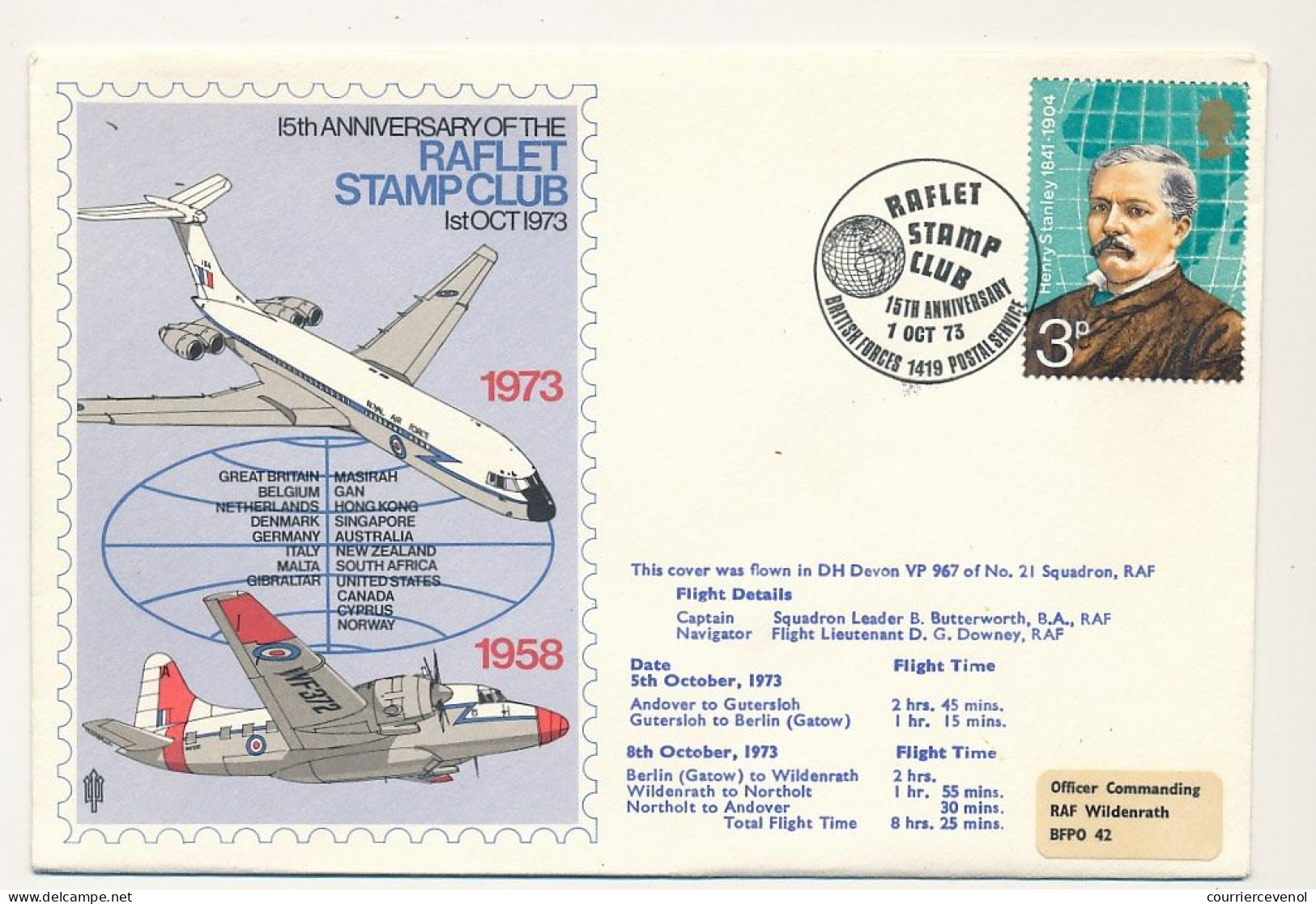 GRANDE BRETAGNE - Env. 15eme Anniversaire Raflet Stamp Club - British Forces Postal Service -1 Oct. 1973 - Covers & Documents