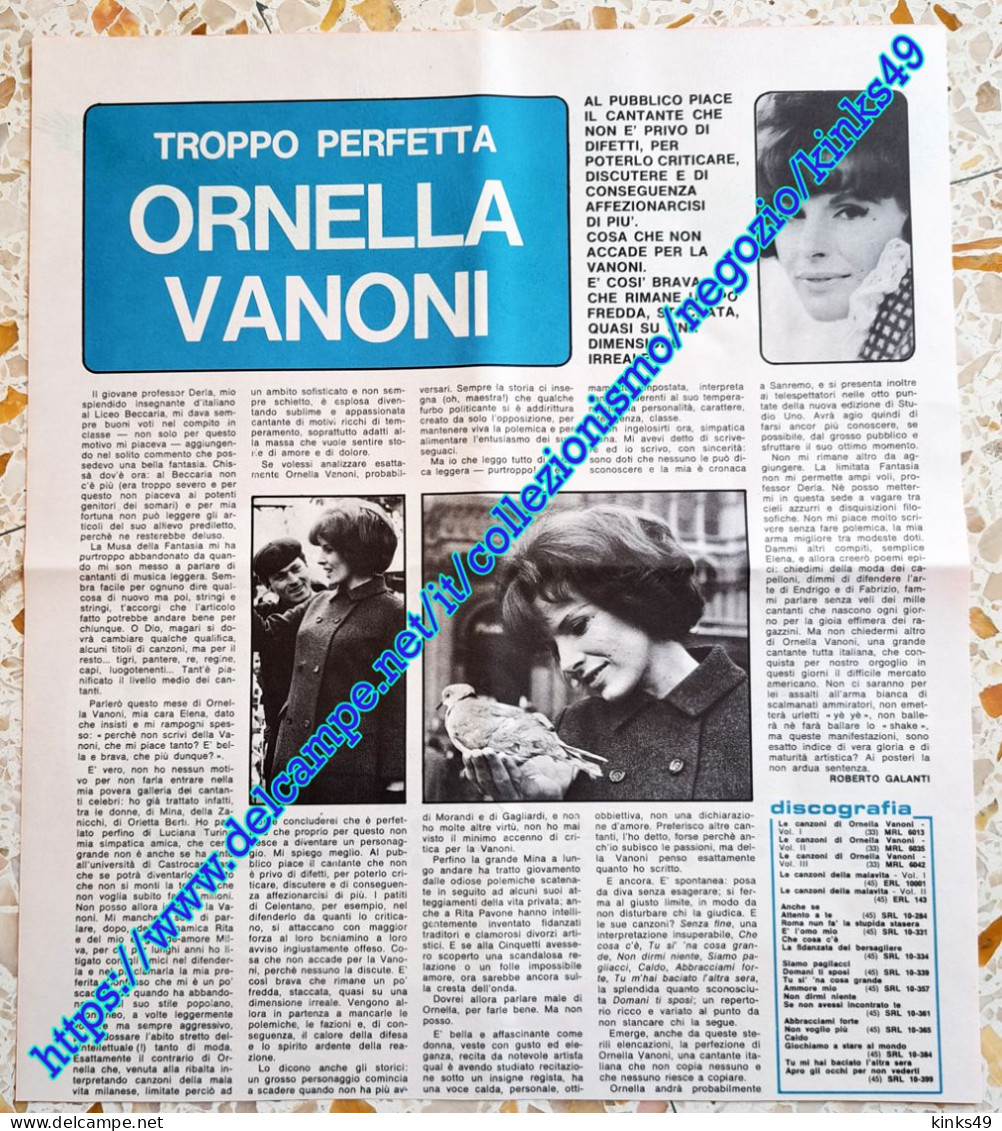 B243> < ORNELLA VANONI > Articolo Da MUSICA E DISCHI = DICEMBRE 1965 - Objets Dérivés