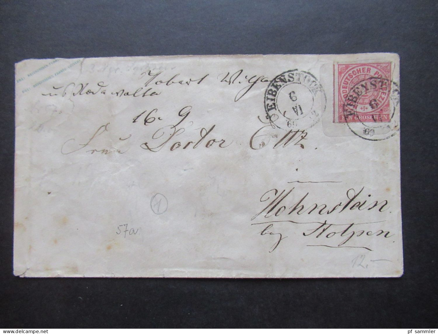 AD NDP 1869 GA Umschlag 1 Groschen Auf Umschlag Von Sachsen U 57 A Stempel K2 Eibenstock Und Rücks. K1 2. Ausgabe - Interi Postali