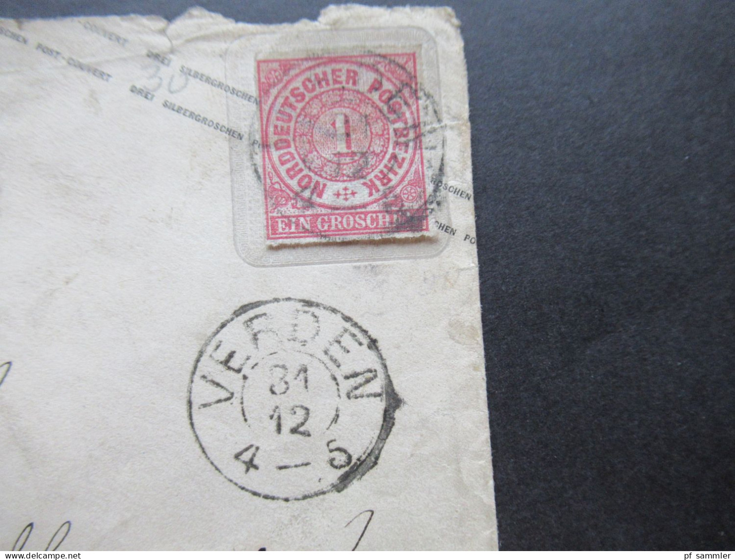 AD NDP 1867 GA Umschlag 1 Groschen Auf Umschlag Von Preußen U 30 A Stempel K2 Verden Und Ank. K2 Hannover - Enteros Postales