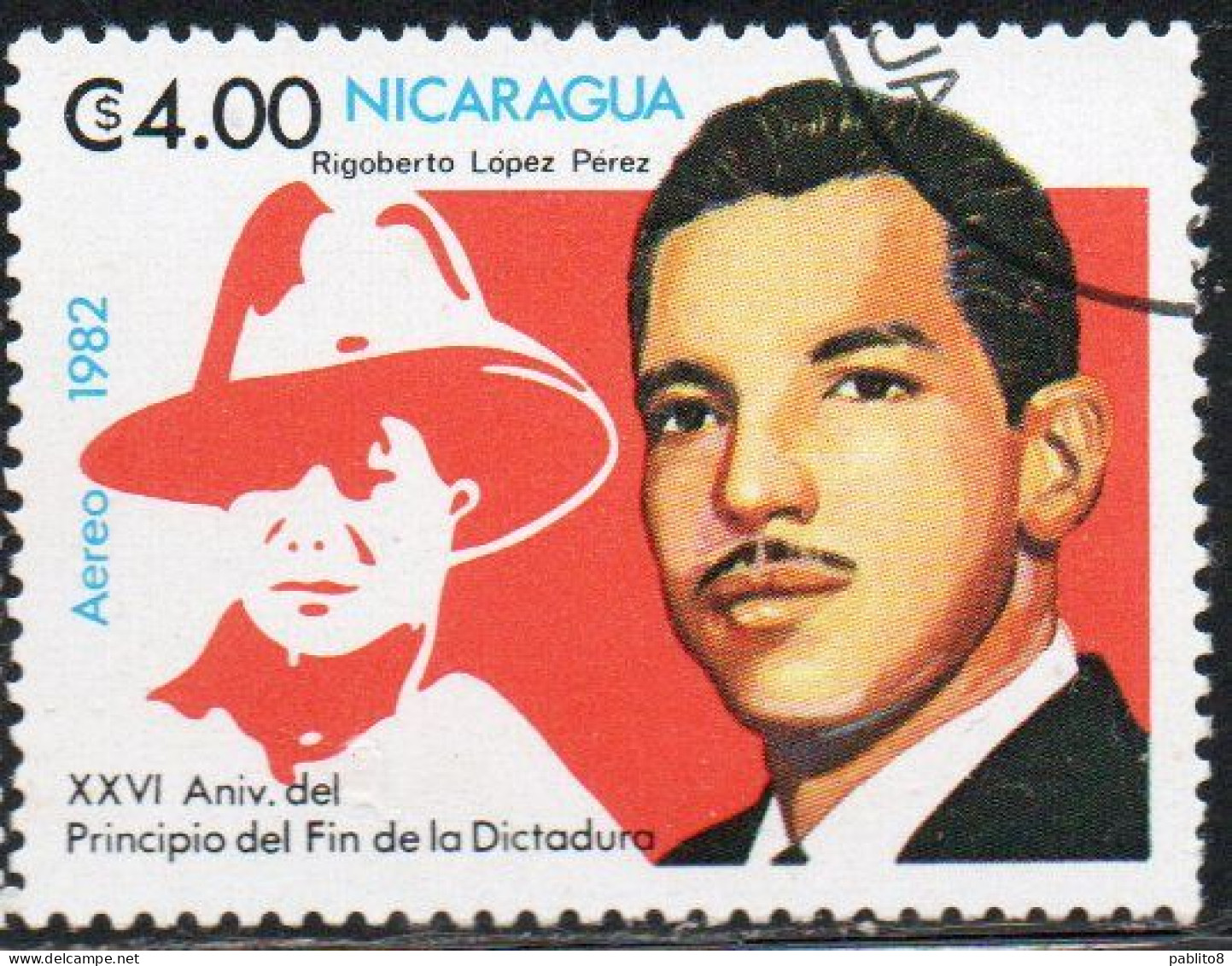 NICARAGUA 1982 DICTATORSHIP RIGOBERTO LOPEZ PEREZ 4.00cor USED USATO OBLITERE' - Nicaragua