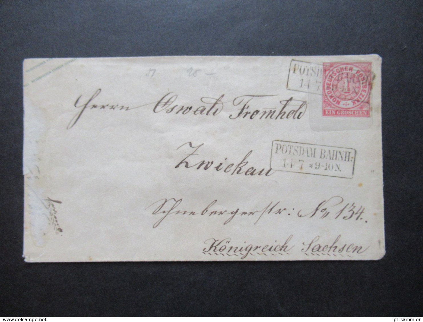 AD NDP 1865 GA Umschlag 1 Groschen Auf Umschlag Von Sachsen U 51 A  Stempel Ra2 Potsdam Bahnh. - Postal  Stationery