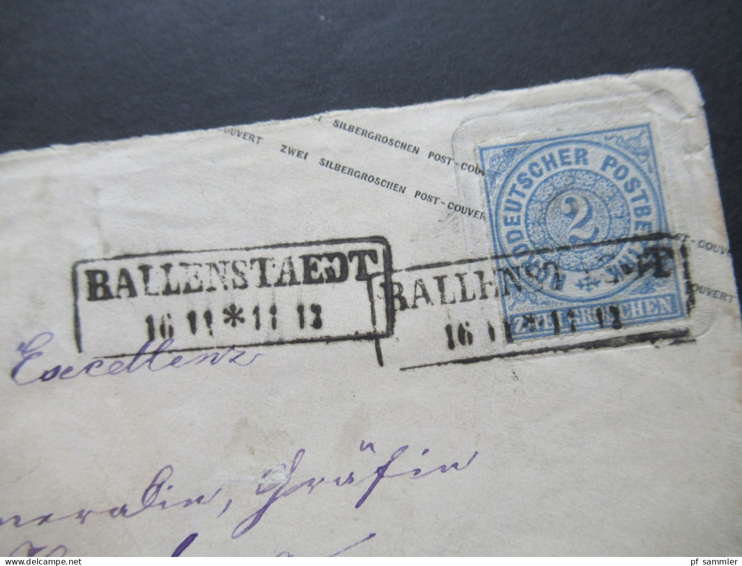 AD NDP 1863 GA Umschlag 2 Groschen Auf Umschlag Von Preußen U 31 A  Stempel Ra2 Ballenstedt An Die Gräfin Von Herzberg - Entiers Postaux