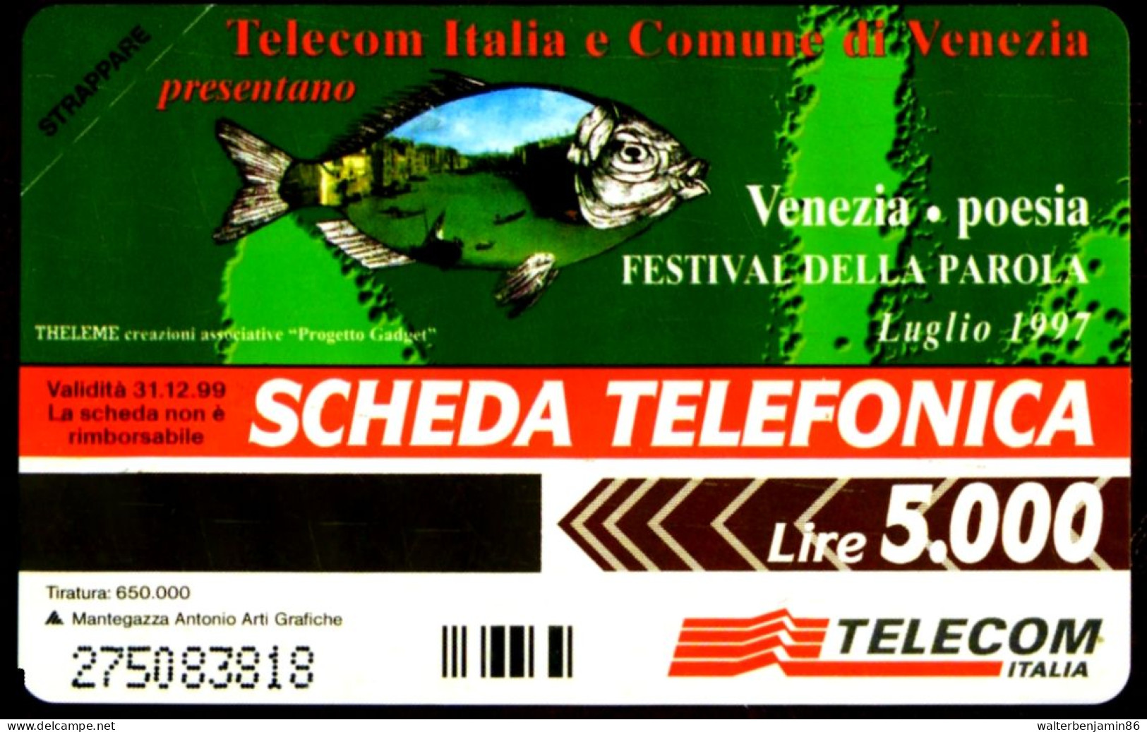 G 690 C&C 2702 SCHEDA TELEFONICA NUOVA VENEZIA POESIA VARIANTE FALLA ROSSA - Errori & Varietà