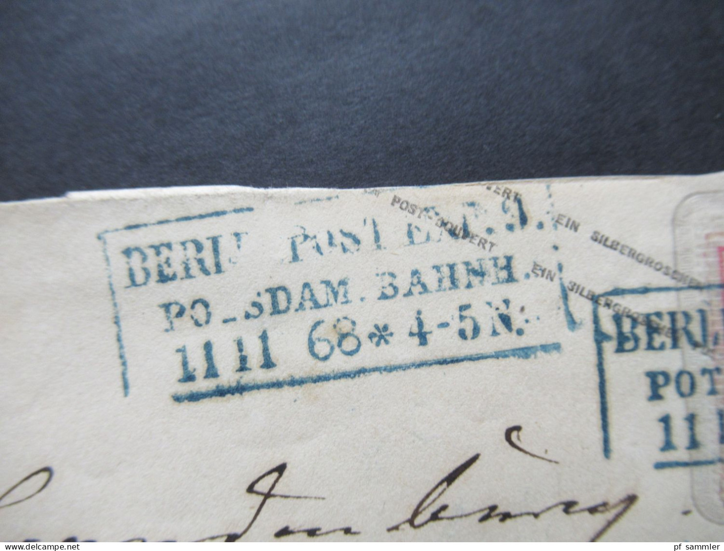 AD NDP 1868 GA Umschlag 1 Groschen Auf Umschlag Von Preußen U 28 A Blauer Stempel Ra3 Berlin Post Exp. 9. Potsdam Bahnh. - Postal  Stationery