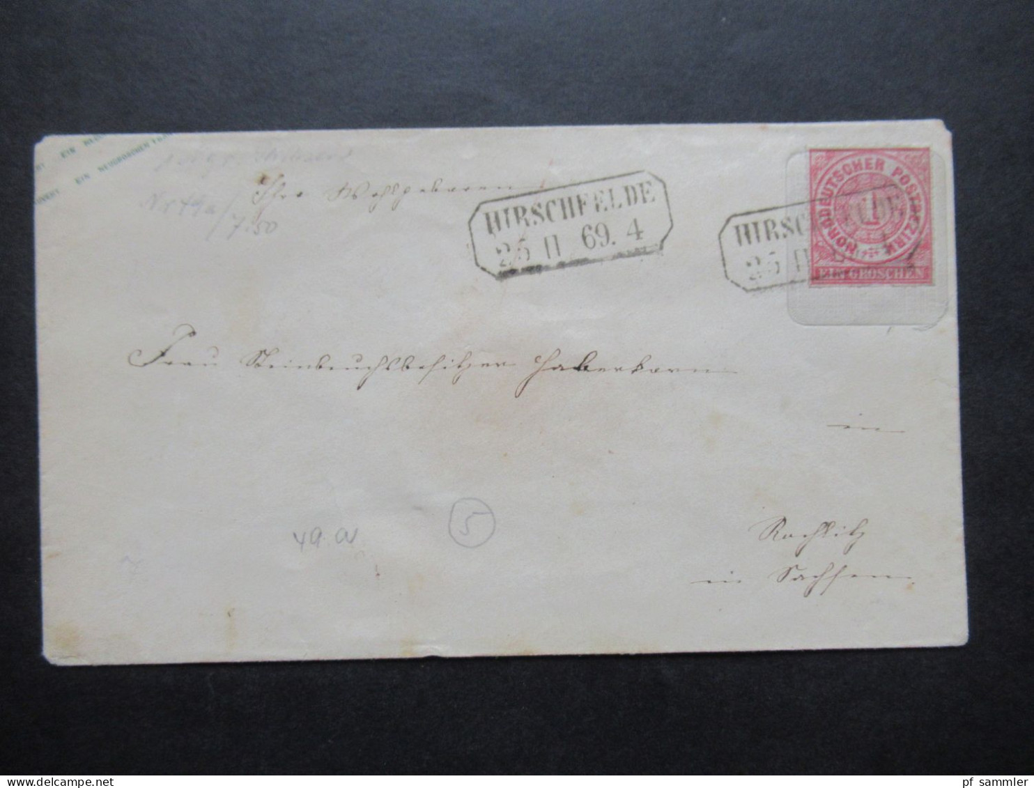 AD NDP 1869 GA Umschlag 1 Groschen Auf Umschlag Von Preußen U 49 A Stempel Ra2 Hirschfelde - Enteros Postales