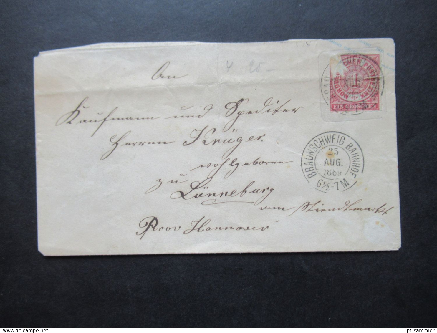 AD NDP 1869 GA Umschlag 1 Groschen Auf Umschlag Von Braunschweig U 4 A Stempel K2 Braunschweig Bahnhof Nach Lüneburg - Postal  Stationery