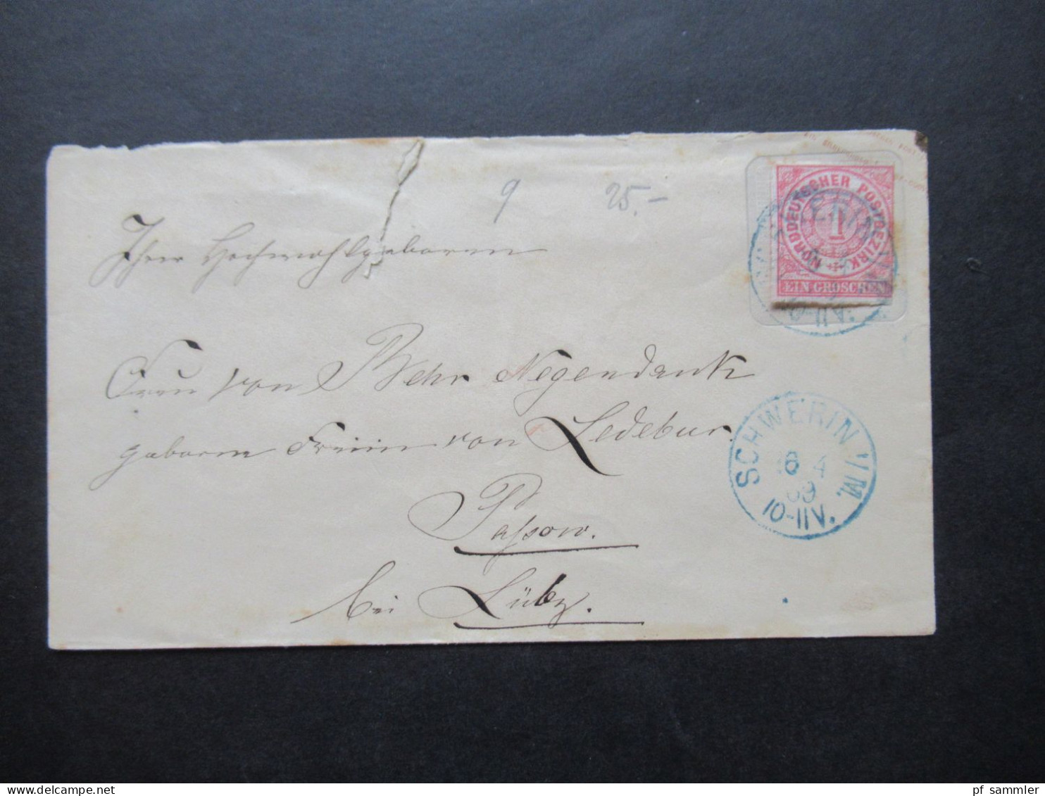 AD NDP 1869 GA Umschlag 1 Groschen Auf Umschlag Von Mecklenburg-Strelitz U 9 A Blauer Stempel K1 Schwerin I/M - Enteros Postales