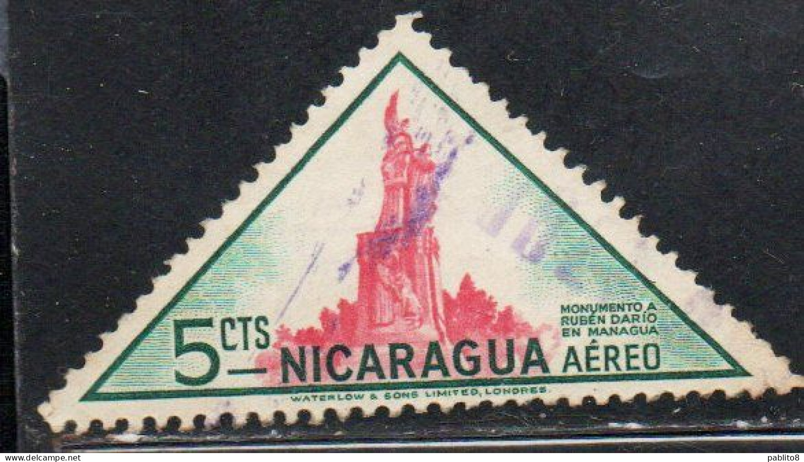 NICARAGUA 1947 AIR POST MAIL AIRMAIL RUBEN DARIO MONUMENT 5c USED USATO OBLITERE' - Nicaragua