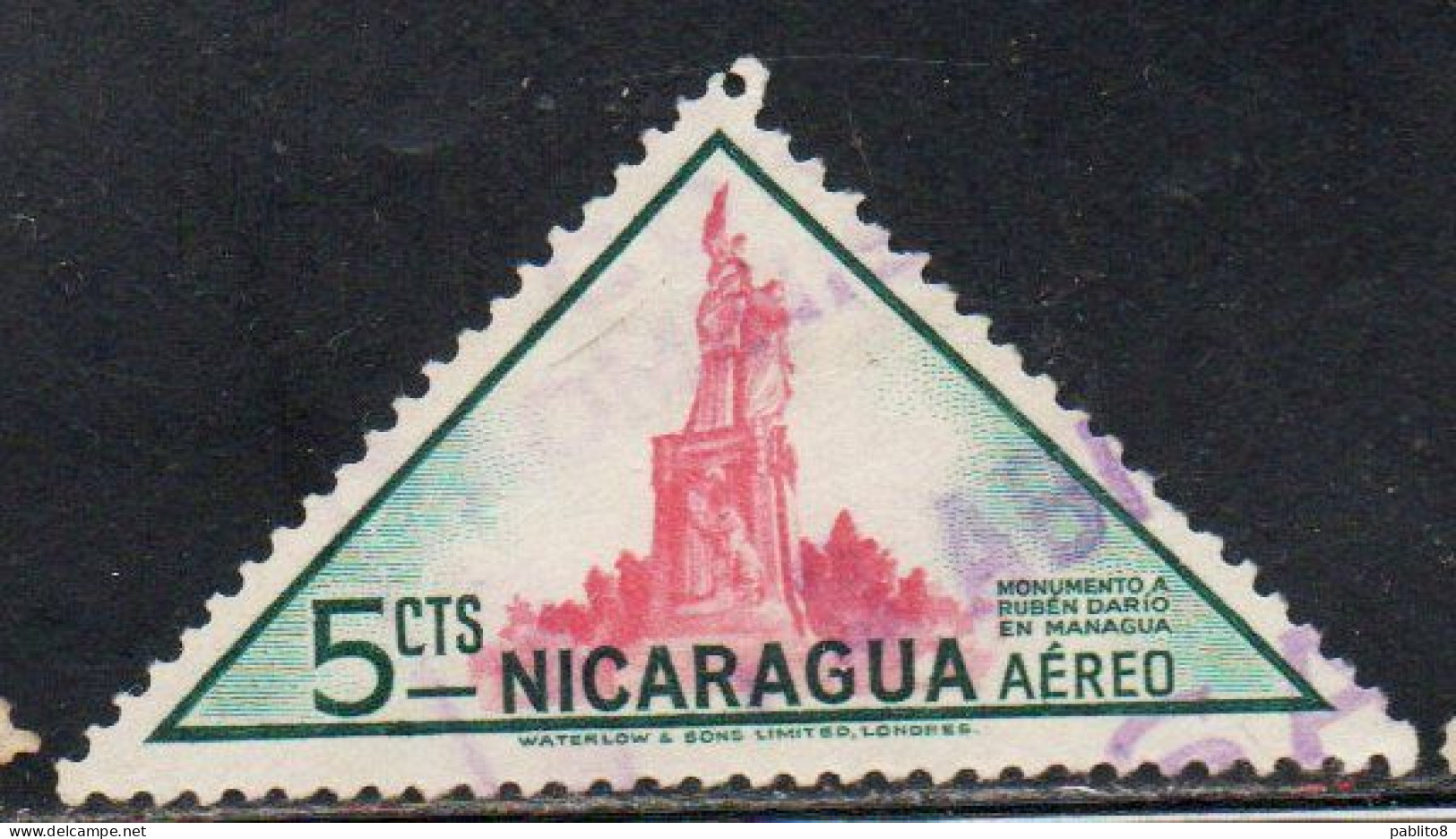 NICARAGUA 1947 AIR POST MAIL AIRMAIL RUBEN DARIO MONUMENT 5c USED USATO OBLITERE' - Nicaragua