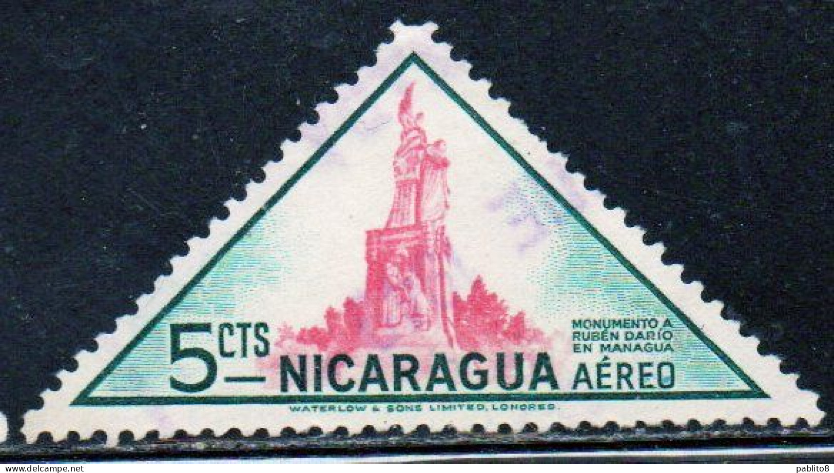 NICARAGUA 1947 AIR POST MAIL AIRMAIL RUBEN DARIO MONUMENT 5c USED USATO OBLITERE' - Nicaragua