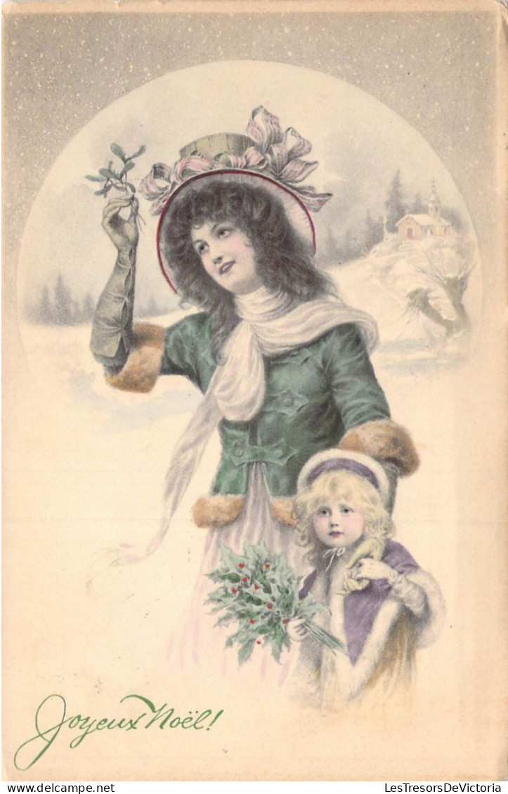 FETES - Joyeux Noel - Femme - Enfant - Houx - Neige - Carte Postale Ancienne - Sonstige & Ohne Zuordnung