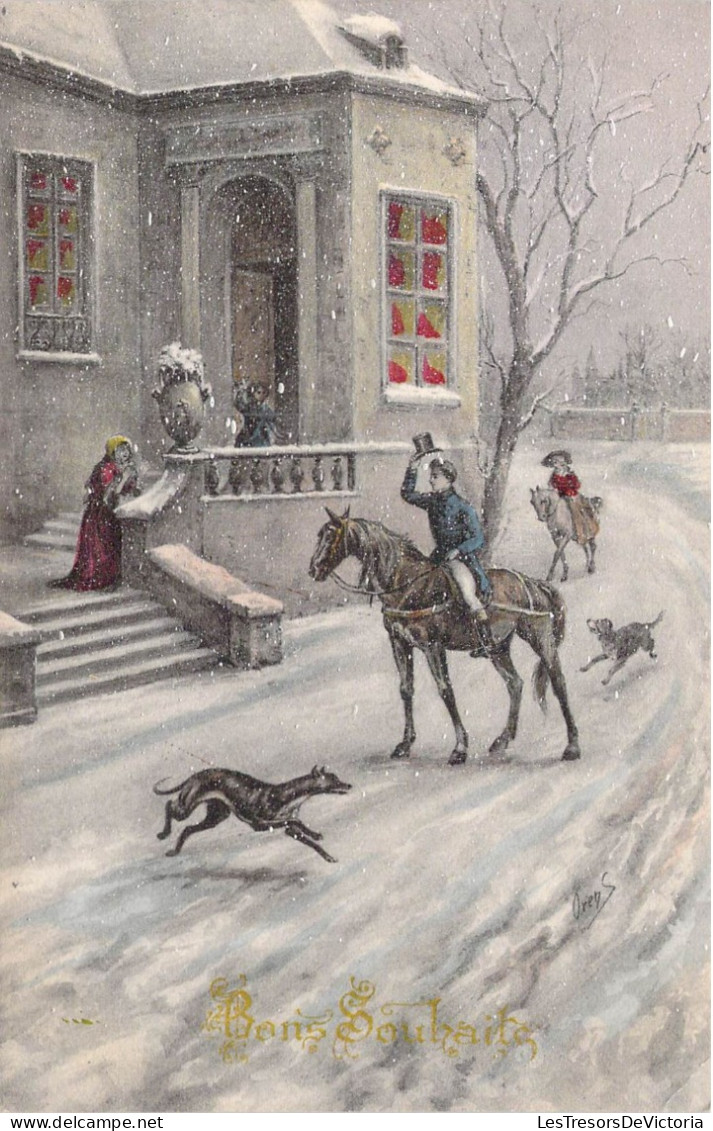 FETES - Bons Souhaits - Chiens - Chevaux - Neige - Carte Postale Ancienne - Autres & Non Classés