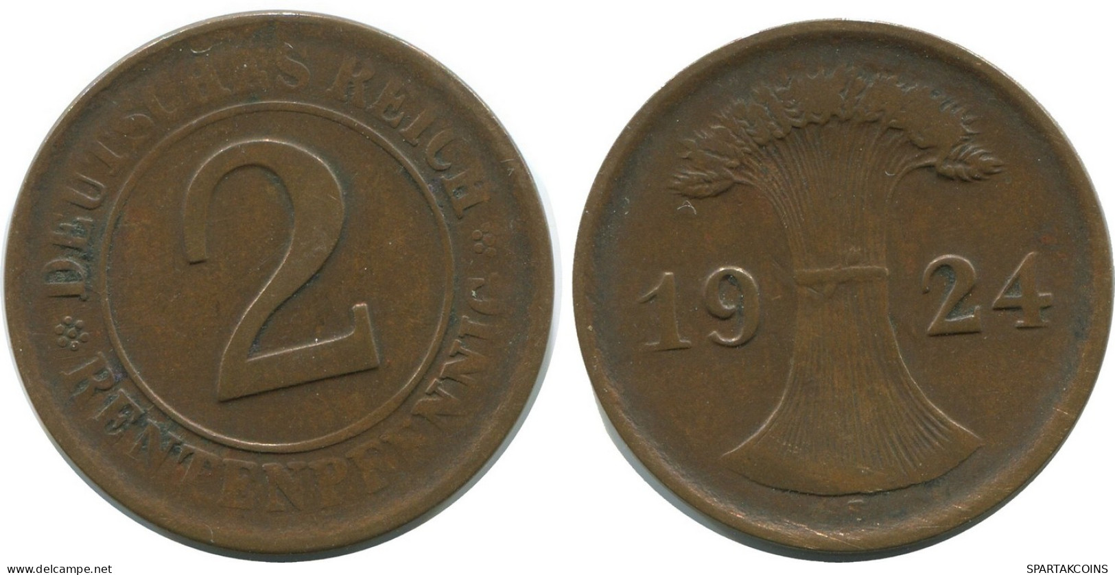 2 RENTENPFENNIG 1924 F GERMANY Coin #AD485.9.U - 2 Renten- & 2 Reichspfennig